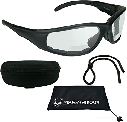 Motorcycle Bifocal Glasses 1.50 Foam Padded with ANSI Z87.1 Safety Clear Lenses