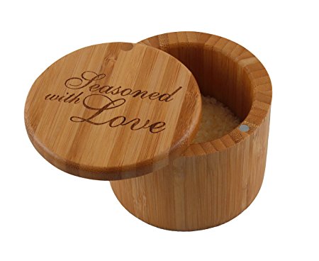 Totally Bamboo Salt Box, Seasoned with Love, Etched Bamboo Container With Magnetic Lid For Secure Storage