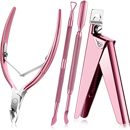 Nail Clippers for Acrylic Nails, Acrylic Nail Clipper, Nail Cutter for Acrylic, False Nail Tips Clipper Set, Stainless Steel Rainbow Color Nail Manicure Set for Salon Home Nail Art (Pink Rose)