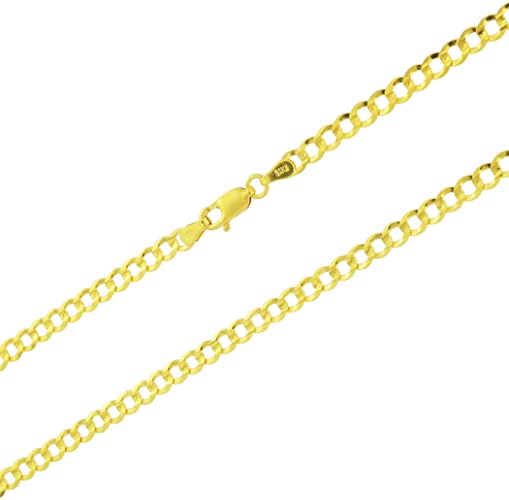 Nuragold 14k Yellow Gold 4mm Solid Cuban Curb Link Chain Pendant Necklace, Mens Womens Lobster Clasp 16" 18" 20" 22" 24" 26" 28" 30"