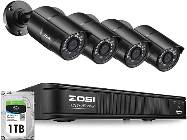 ZOSI H.265  5MP PoE Home Security Camera System, Ultra HD PoE NVR 8 Channel with 1TB HDD for 24/7 Recording, 4X 5MP Weatherproof IP PoE Cameras Outdoor Indoor,120ft Night Vision, Remote Access