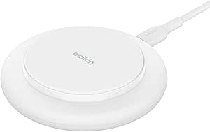 Belkin Magnetic Wireless Charging Pad 15W - MagSafe-Compatible Qi2-Certified Wireless iPhone Charger for Apple iPhone 16, 15, 14 Series, AirPods w/Non-Slip Base, Power Supply Included - White