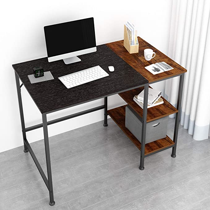 JOISCOPE Computer Desk,Latop Table,Study Table with Wooden Shelves,Industrial Table Made of Wood and Metal.40 inches(Black Oak Finish)