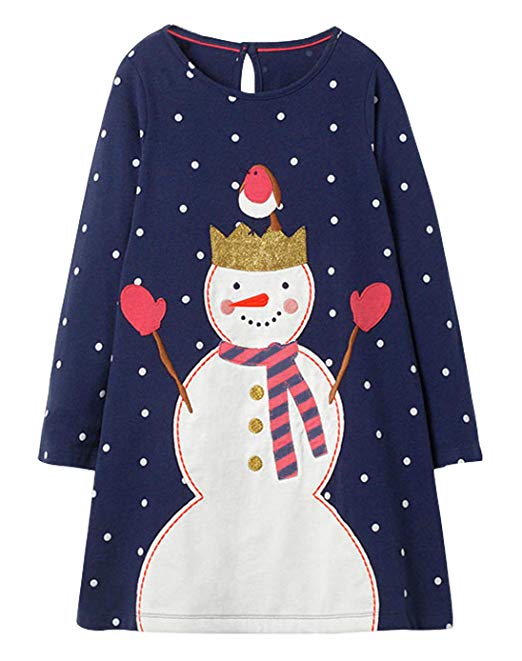 Fiream Girls Cotton Casual Longsleeve Cartoon Stripe Dresses