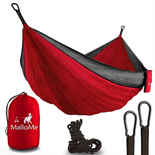 XL Double Parachute Camping Hammock - Tree Portable with Max 1000 lbs Breaking Capacity - Lightweight Carabiners and Ropes Included For Backpacking, Camping, Hiking, Travel, Beach, Yard, 125" x 79"