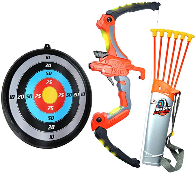 Bow and Arrow Set for Kids - Light Up Archery Toy w/ 6 Suction Cup Arrows Quiver and Target - Safe Crossbow / Arrows - Soft Shooting Action - ASTM Approved - Boys and Girls Age 6-12 - Bonus eBook