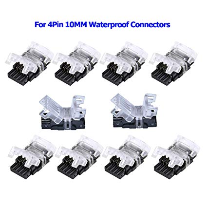 SUPERNIGHT 10 Pack 4 Pin LED Connector for Waterproof 10mm RGB 5050 5630 LED Strip Lights, Strip to Wire Quick Connection Without Stripping Wire