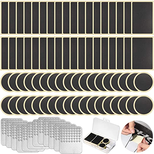 Pre-glued Patch Puncture Repair Kit Bike Tire Patch Repair Kit, Bicycle Tube Puncture Rubber Patches Glueless Patches with Metal Rasp and Portable Case for Bike Inner Tube