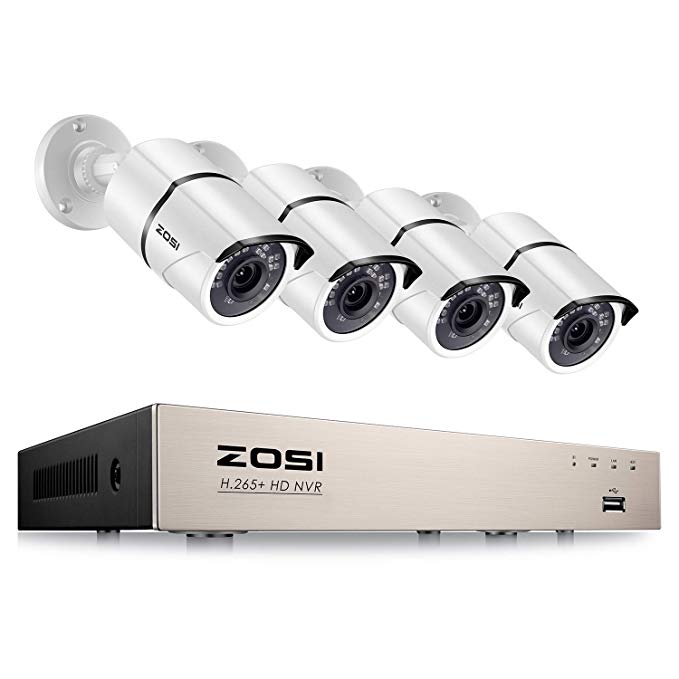 ZOSI 5MP PoE Video Security Cameras System,H.265  4CH 5MP Surveillance NVR and 4pcs Wired Outdoor 5.0 Megapixel PoE Weatherproof IP Cameras, 100ft Night Vision, Power Over Ethernet,NO Hard Drive