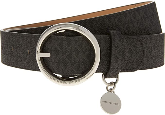 Michael Kors Black Belt with Round Silver Buckle MK Logo Chain MK Tag Size Medium