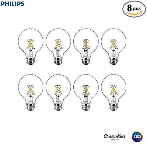 Philips LED Classic Glass Dimmable G25 Light Bulb: 500-Lumen, 2700-Kelvin, 5.5 Watt, E26 Base, Warm Glow, 8-Pack