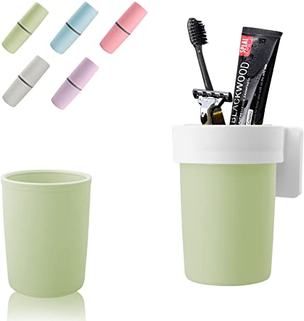 Suruid Toothbrush Case Multifunctional Toothbrush Storage Box Portable Travel Wash Cup Toothbrush Cup Wall Mounted Toothbrush Holder for Bathroom, Useful for Travel, Camping, Business, School - Green