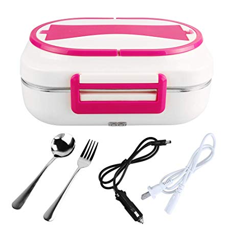 LOHOME Electric Heating Lunch Box Car Home Office Use Food Warmer Portable Bento Meal Heater with Stainless Steel Container 110V and 12V Dual Use (Red)