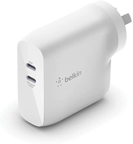 Belkin WCH003auWH USB-PD GaN Charger 68W (USB-C iPhone Fast Charger, MacBook Pro Charger, iPad Pro, Pixel, Galaxy, More), USB-C Power Delivery, White