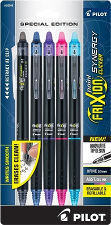 PILOT FriXion Synergy Clicker Erasable, Refillable & Retractable Gel Ink Pens, Extra Fine Point, Assorted Ink Colors, 5-Pack (18244)