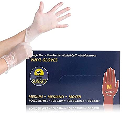 Sunset Vinyl Gloves Smooth Touch Powder Free (1 Box - 100 Gloves) (Medium)