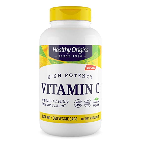 Healthy Origins Vitamin C 1,000 mg (Non-GMO Tested, High Potency, Immune Support, Vegan), 360 Veggie Caps