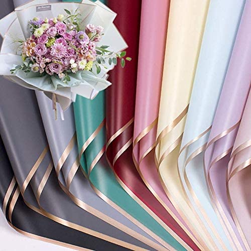 20 Counts /10 Colors Gold Edge Flower Wrapping Paper,Florist Bouquet Supplies,DIY Crafts,Gift Packaging or Gift Box Packaging, Waterproof Floral Wrapping Paper 22.822.8Inch