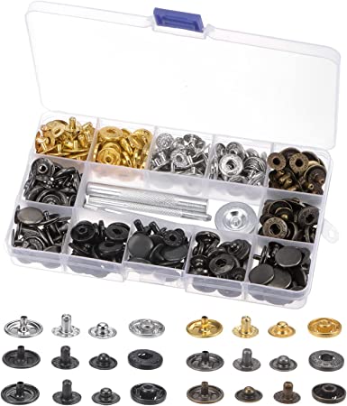 uxcell 90 Sets Leather Snap Fasteners Kit 15mm Metal Press Studs Buttons Tool with 3 Setter Tools & Storage Box for Clothing Leather Sewing