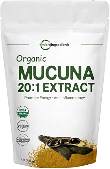 Maximum Strength Organic Mucuna Pruriens Extract 20:1 Powder (Contains Natural L Dopa),1 Pound, Pure Mucuna Supplement, Promote Mood, Brain Health and Boosts Immune System, Energy, Vegan Friendly