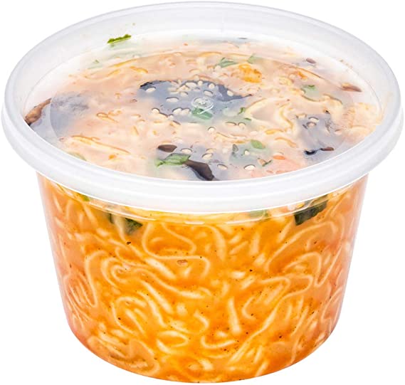 Asporto Microwavable To-Go Container - BPA Free Round Soup Container with Clear Plastic Lid - Catering & Takeout - 16 oz - Clear - Plastic - Disposable - 100ct Box - Restaurantware