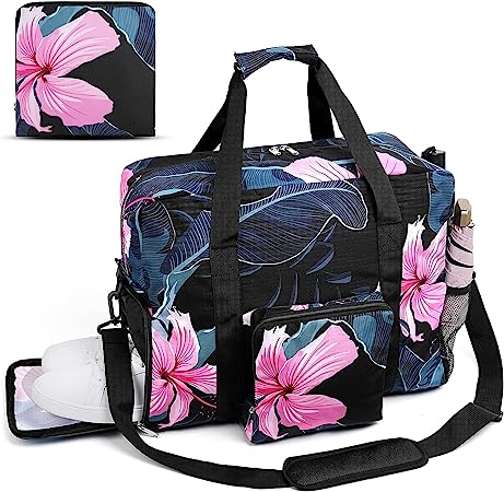 Weekender Overnight Travel Bags for Women with Shoe Compartment,Spirit Airlines Personal Item Bag 18x14x8,Underseat Carry On Luggage, Foldable Duffle Bag for Travel, for Swim Bag/Sports bag/Gym bag