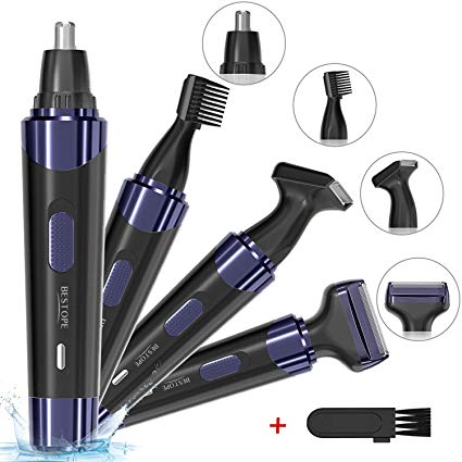 Nose Hair Trimmer BESTOPE 4 in 1 Rechargeable Nose & Ear Hair Sideburn Beard Trimmer Kit with Premium Quality Stainless Steel Blades and Detachable Head