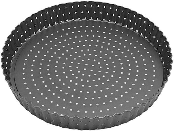 Tart Quiche Tin, 24cm Perforated Tart Tin with Removable Loose Base, Nonstick Round Flan Tin