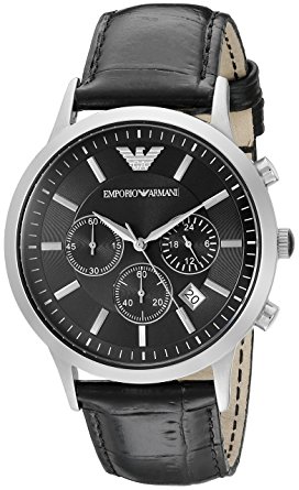 Emporio Armani Men's AR2447 Stainless Steel Leather Strap, Watch
