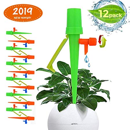Plant Watering Devices - 12 Pack, Plant Self Watering Spikes, Candywe Plant Waterer with Anti-tilt Bracket & Valve Control Switch,Slow Release Drip Irrigation Watering System for Outdoor Indoor Plants