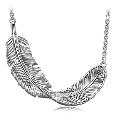 PN PRINCESS NINA Women's Jewelry ❤️Soft Tender Whisper❤️ 925 Sterling Silver Feather Pendant Necklace, 18" 2" Extender with Gift Box