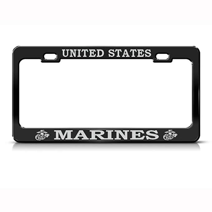 Speedy Pros Metal License Plate Frame Grey Marines Veteran Military USMC Car Accessories Black 2 Holes