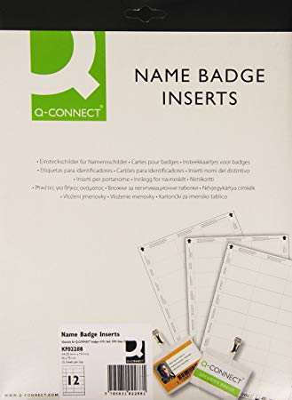 Q-Connect 40 x 75 mm Name Badge Inserts 12 Per Sheet KF02288 - Pack of 25