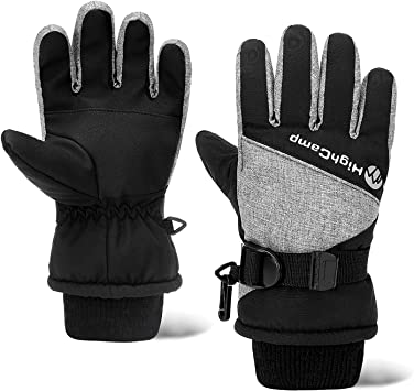 HIGHCAMP Kids Boy Waterproof Winter Snow Ski Snowboard Gloves with Reflector-L