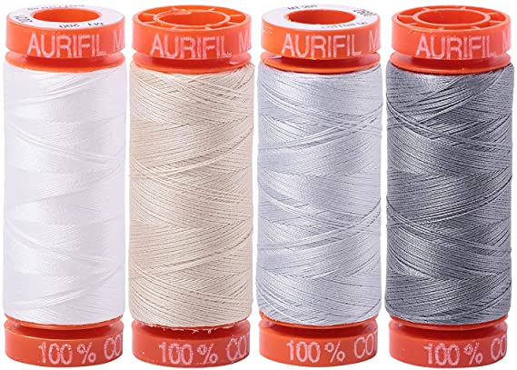 Aurifil (4) 220 YD Spools 50 wt Quilter's Super Set of Essential Piecing Thread Colors Bundle of 4 Spools