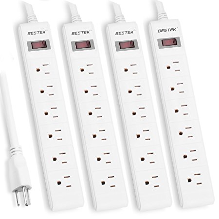 (4 Pack) BESTEK 6-Outlet Surge Protector Commercial Power Strip with 2.6-Foot Long Power Cord and Straight Power Plug, 200 Joule