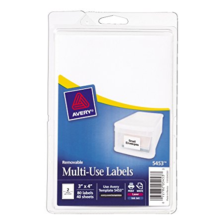 Avery Self-Adhesive Removable Labels, 3 x 4 Inches, White, 80 per Pack (5453)