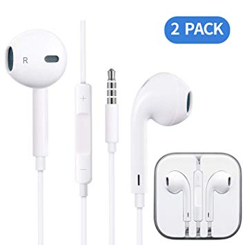 Earbuds/Headphones/Earphones,[2 Pack] 3.5mm Wired Headphones Noise Isolating Earphones Built-in Microphone & Volume Control Compatible with iOS Devices 6s/plus/6/5s/se/5c/iPad/Samsung/Android/MP3 MP4