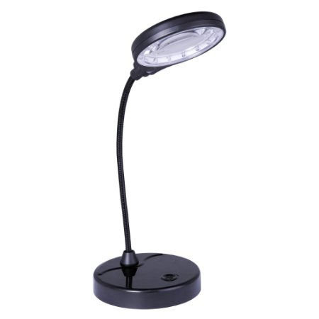 Light Accents Battery Operated Lighted Magnifier Desk Lamp with Flexible Gooseneck - Magnifier Desk Lamp - Magnifier Reading Lamp - Reading Lamp Black