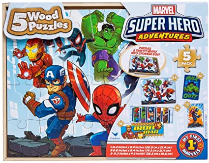 5 Wood Puzzles Set Marvel Super Hero Adventures