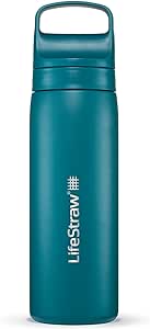 LifeStraw Go Series – Double Wall BPA-Free Vacuum Insulated 18 oz Stainless Steel Water Filter Bottle for travel and everyday use; Laguna Teal