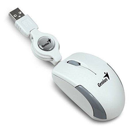 Genius Micro Traveler USB Retractable Most Mobile and Super Mini Notebook Mouse, White and Gray