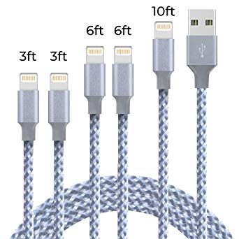 iPhone Charger Lightning Cable 5 Pack 3FT 6FT 10FT Nylon Braided USB Lightning Compatible Cable Support iPhone 8/X 7/7 Plus/6/6s/6 Plus/6s Plus iPad Pro/Air/mini iPod