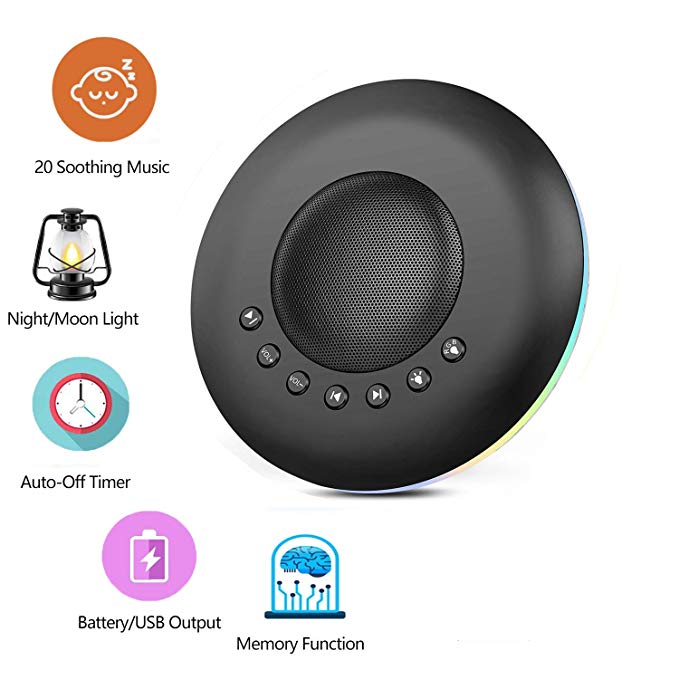 White Noise Machine-Sound Machine, Night Light for Kids Adult with Memory and Timer Function 20 Soothing Sound, Battery or USB Output Charger