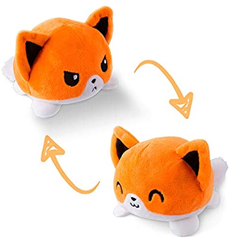 TeeTurtle | The Original Reversible Fox Plushie | Patented Design | White and Orange | Show Your Mood Without Saying a Word!