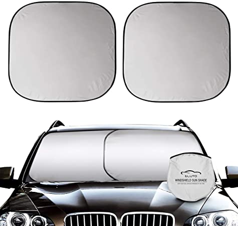 ELUTO Car Windshield Sun Shade 2-Piece Foldable Windshield Sunshade Cover Protector Sun Visor Car Front Window Sunshades for Most Windshield(Large 32.5 x 36 inches)