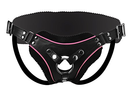 Strict Leather Low Rise Leather Strap-On Dildo Harness with Pink Accents