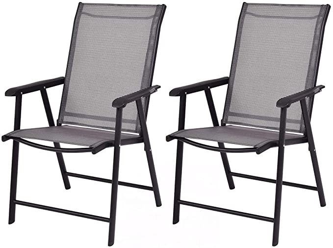 Giantex 2-Pack Patio Folding Chairs Portable for Outdoor Camping, Beach, Deck Dining Chair w/Armrest, Patio Chairs Set of 2, Grey