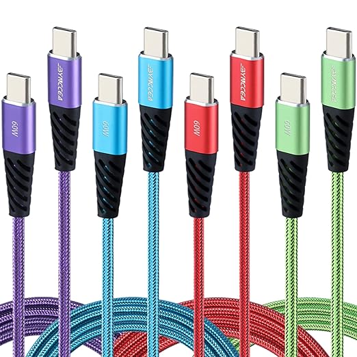 USB C to USB C Charger Cable 4-Pack 10ft Fast Charging USB C Cable, Nylon Braided 60W(3A) Type C to Type C Cable for Phone 15/15 Pro/15 Plus/15 Pro Max S22 S23 Note 20