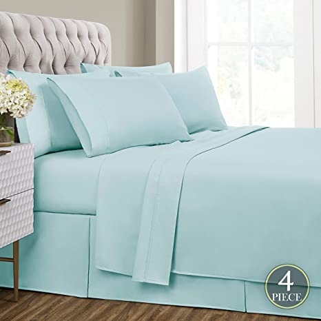 Sharry Home Linen Twin Bed Sheets Set,4 Piece - Deep Pocket,Hypoallergenic, Ultra Soft,Wrinkle Resistant(Light Blue, Twin)